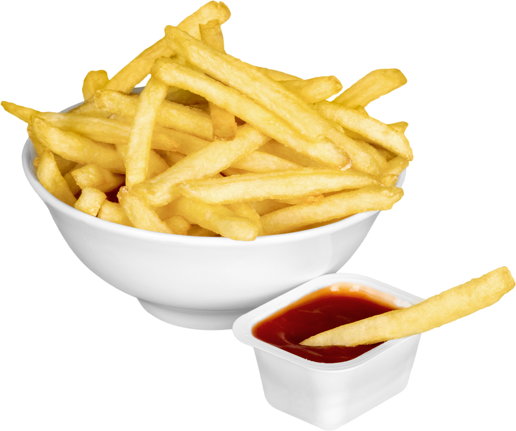 French Fries in Bowl and Ketchup - Isolated